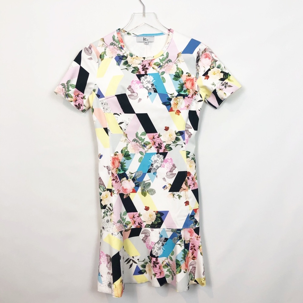 Front Row Shop Geo Print Floral Ruffle Dress XS